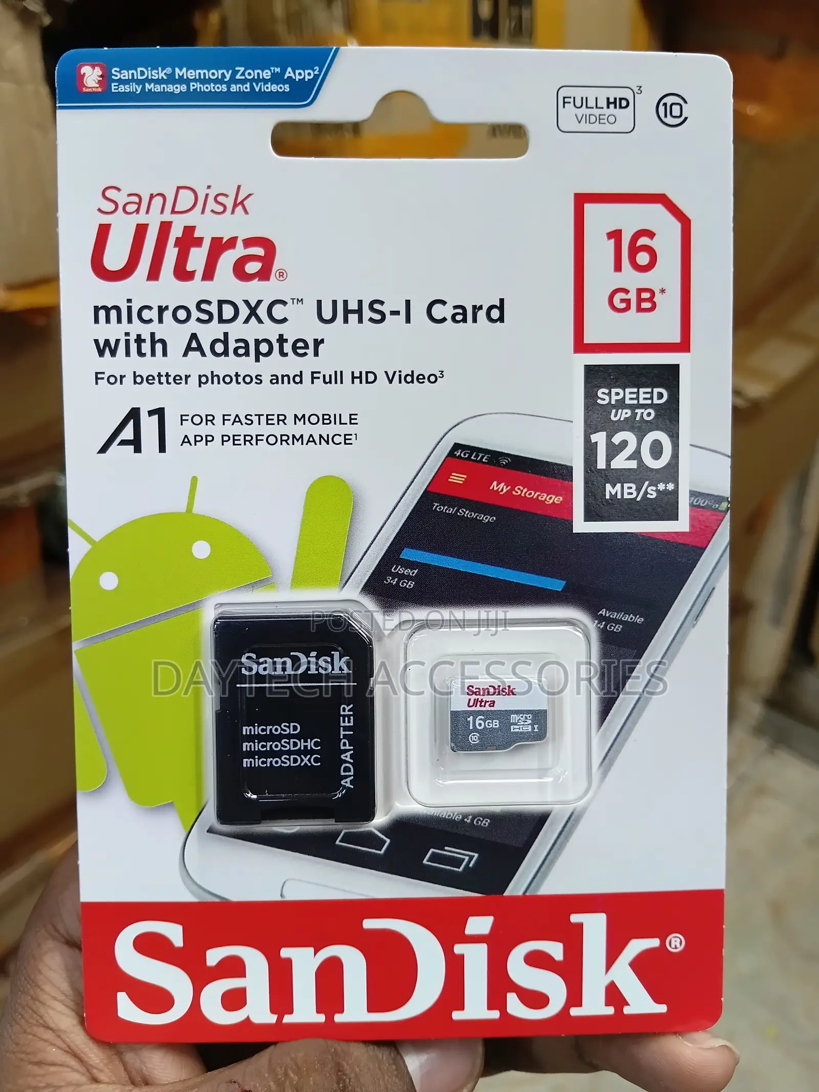 SANDISK 16GB Ultra UHS-I microSDHC Memory Card With SD Reader Adapter