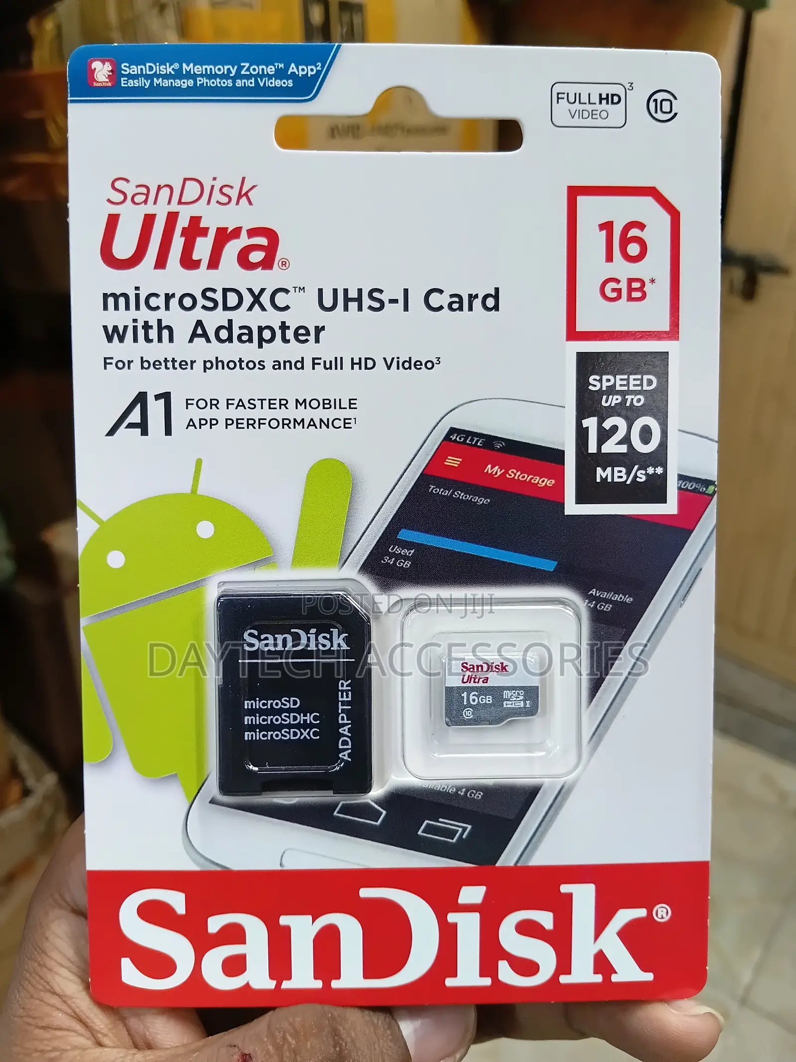 SANDISK 16GB Ultra UHS-I microSDHC Memory Card With SD Reader Adapter