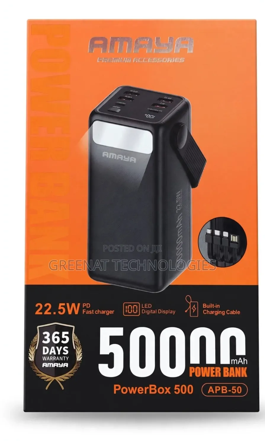 Amaya PowerBox 500 50000mAh Power Bank 22.5W PD Fast Built-in Cables