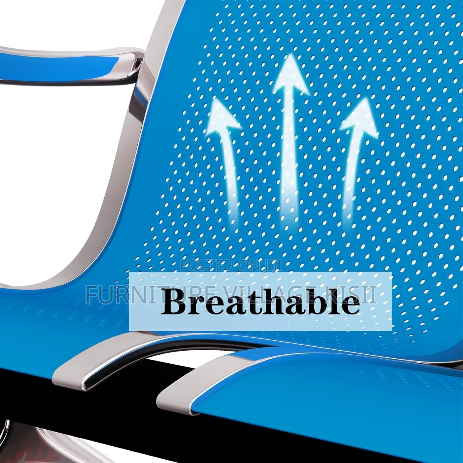 Office Bench;3-Link Unpadded Blue Reception Bench
