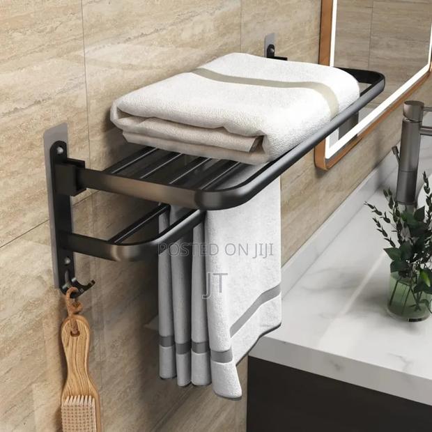 Bathroom Wall Mounted Towel Rack Accessory With Hooks - main view