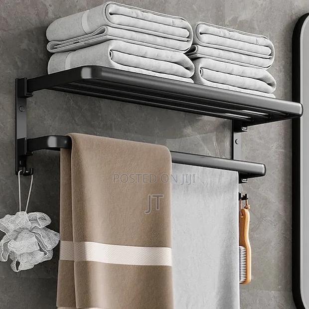 Bathroom Wall Mounted Towel Rack Accessory With Hooks - thumbnail 3