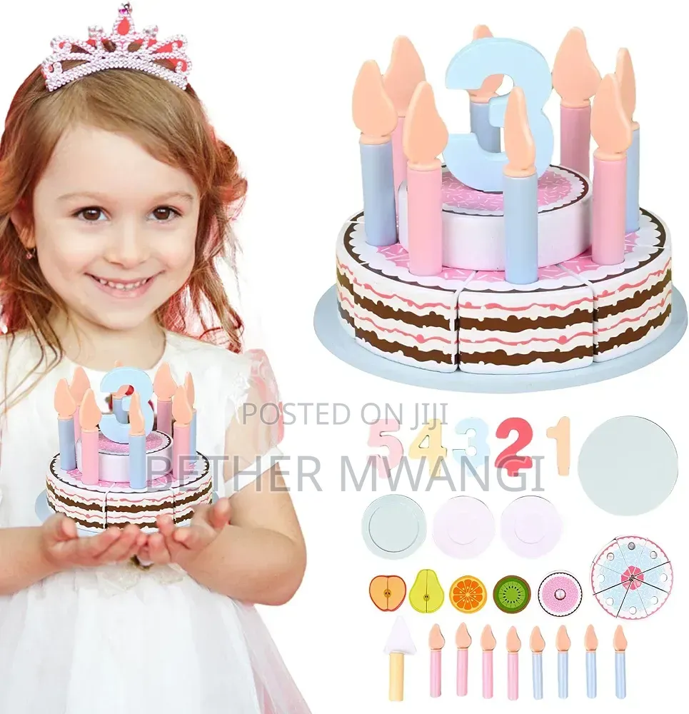 Wooden Birthday Party Cake for Toddlers, Pretend Play Set in Kenya