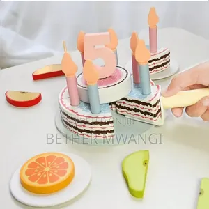 Wooden Birthday Party Cake for Toddlers, Pretend Play Set in Kenya