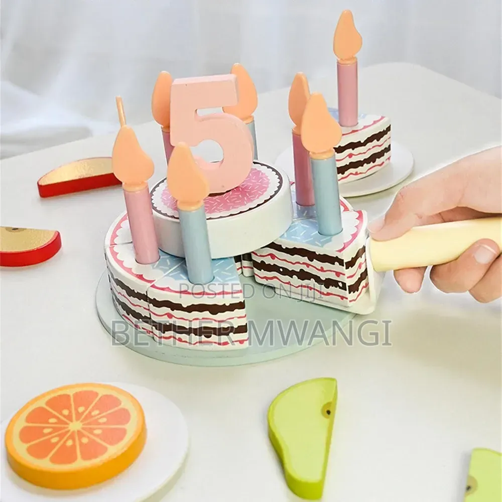 Wooden Birthday Party Cake for Toddlers, Pretend Play Set in Kenya