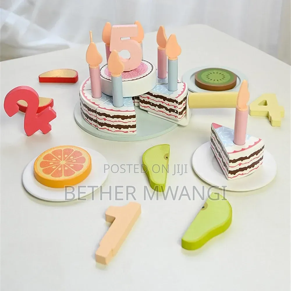 Wooden Birthday Party Cake for Toddlers, Pretend Play Set in Kenya