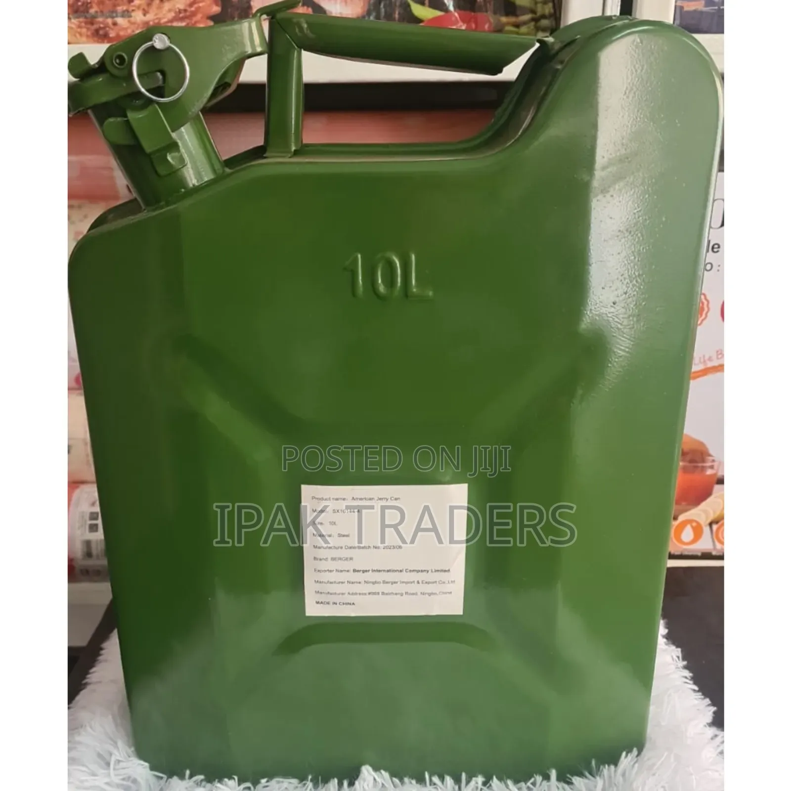 Green 10-Liter Heavy-Duty Metal Fuel Jerrycan