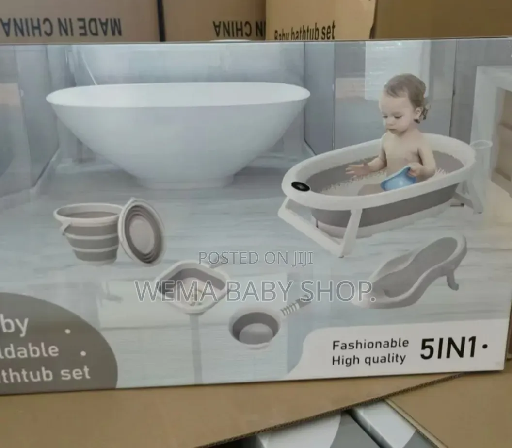 5-in-1 Foldable Baby Bathtub Set (Tub/Washbasin/Bucket/Ladle/Net)