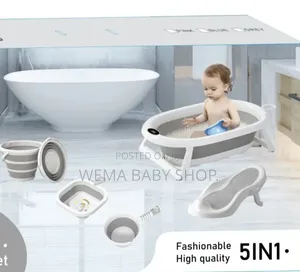 5-in-1 Foldable Baby Bathtub Set (Tub/Washbasin/Bucket/Ladle/Net)