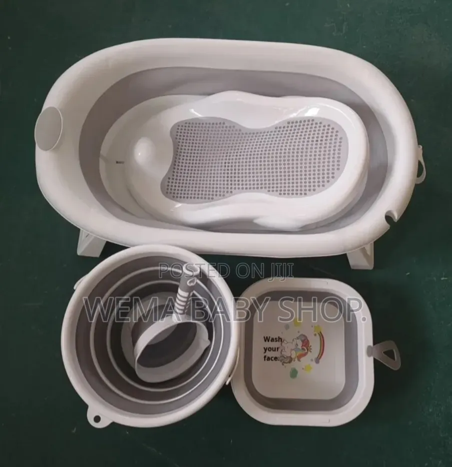 5-in-1 Foldable Baby Bathtub Set (Tub/Washbasin/Bucket/Ladle/Net)