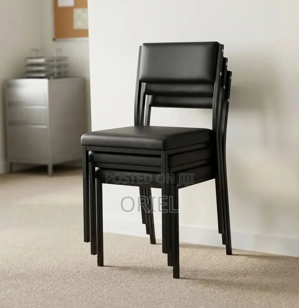 Office Chair : Black Padded Leather Stackable Chair
