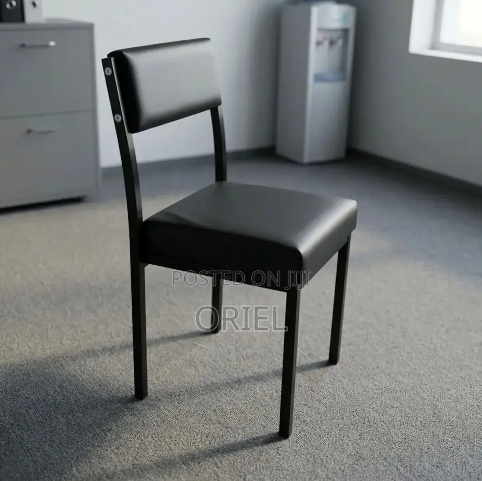 Office Chair : Black Padded Leather Stackable Chair
