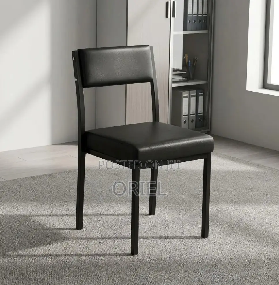 Office Chair : Black Padded Leather Stackable Chair