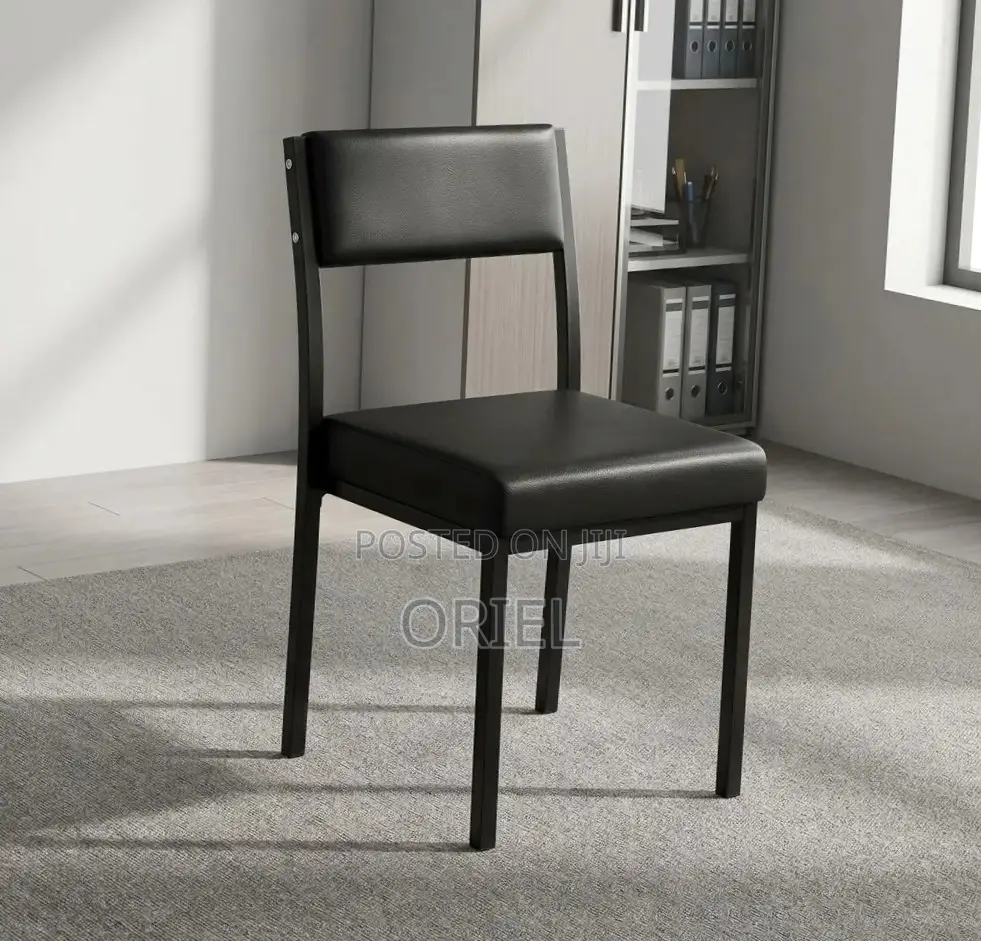 Office Chair : Black Padded Leather Stackable Chair