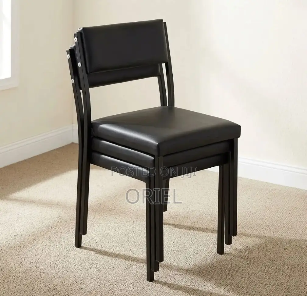 Office Chair : Black Padded Leather Stackable Chair