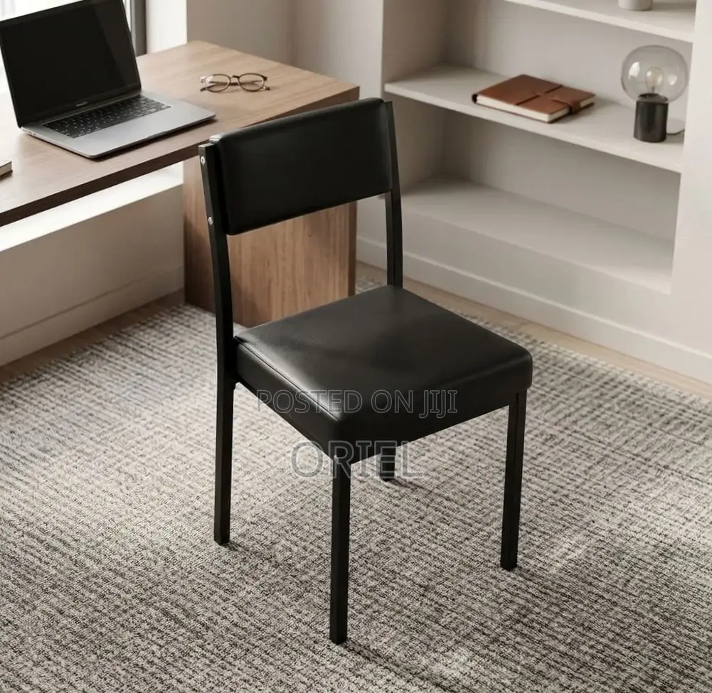 Office Chair : Black Padded Leather Stackable Chair