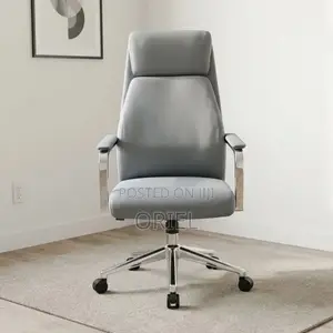 Executive Office Chair : Gray Leather High Back Managerial Chair