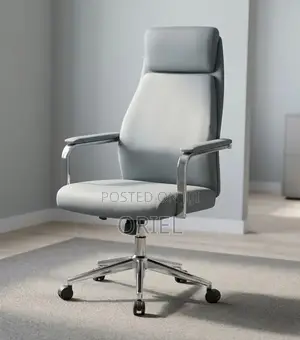 Executive Office Chair : Gray Leather High Back Managerial Chair