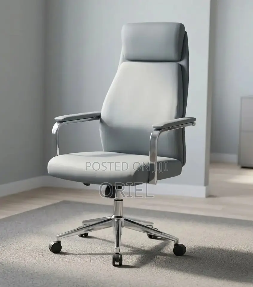 Executive Office Chair : Gray Leather High Back Managerial Chair