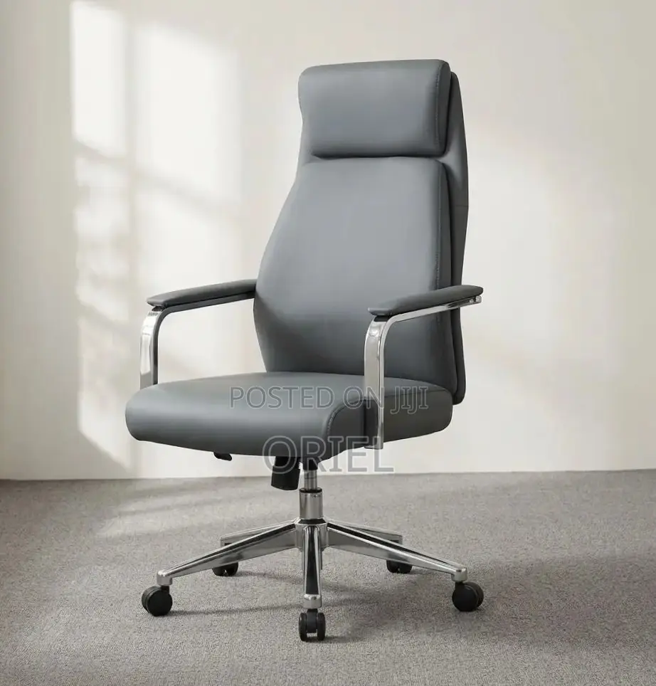 Executive Office Chair : Gray Leather High Back Managerial Chair