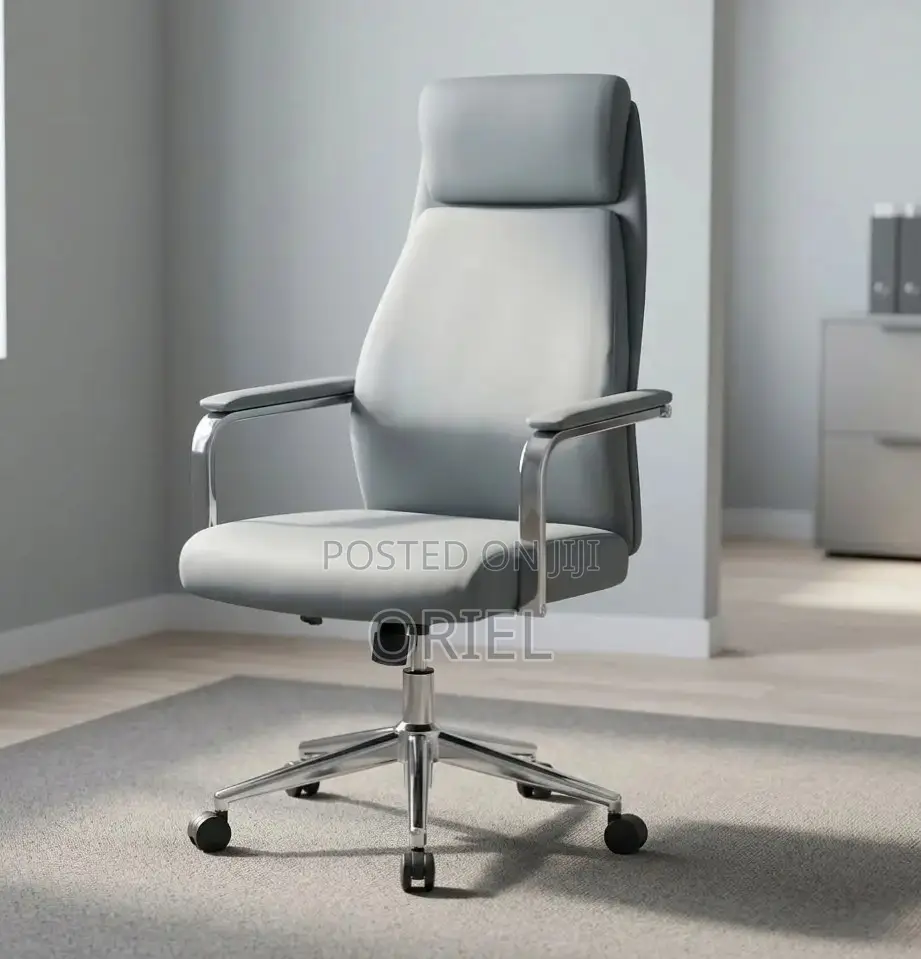 Executive Office Chair : Gray Leather High Back Managerial Chair