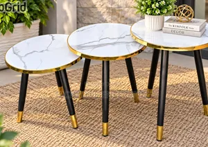 Modern 3 in 1 Executive Pure Marble Table, White and Black 