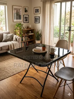 Glass Top - Black Foldable Square Table