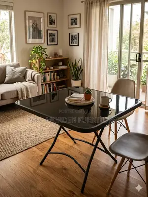 Glass Top - Black Foldable Square Table