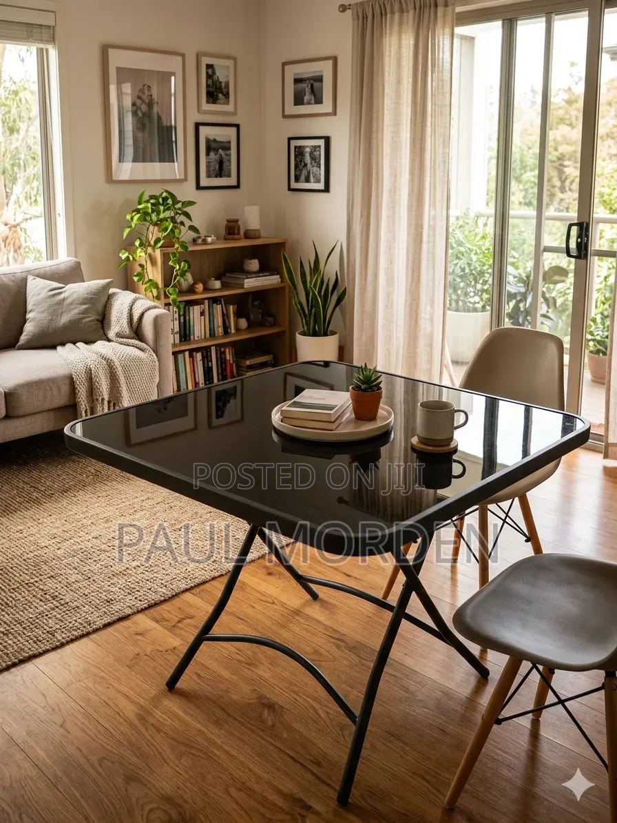 Glass Top - Black Foldable Square Table