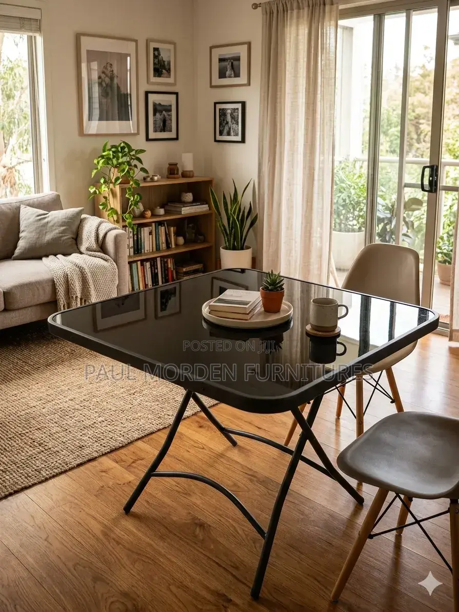 Glass Top - Black Foldable Square Table