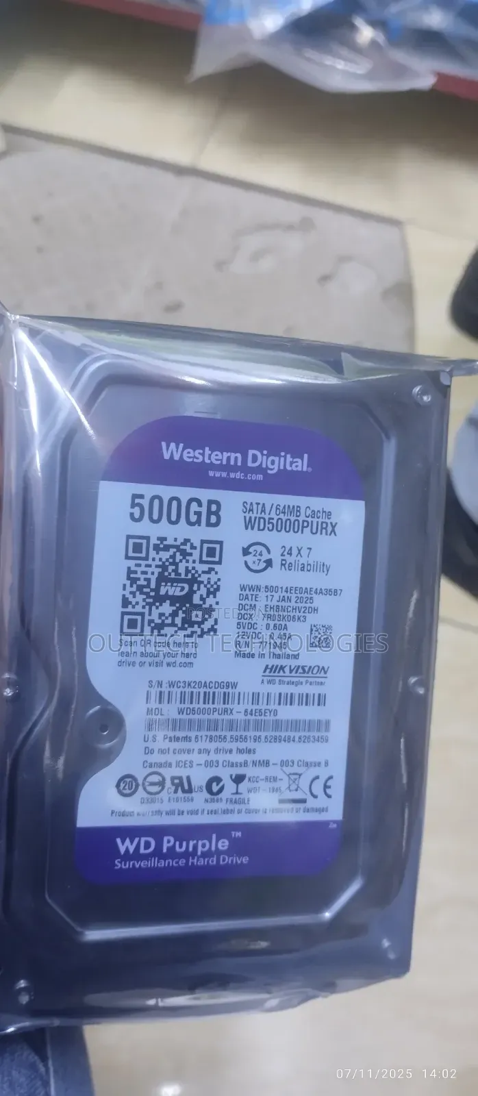 WD 500gb Surveillance Harddisk