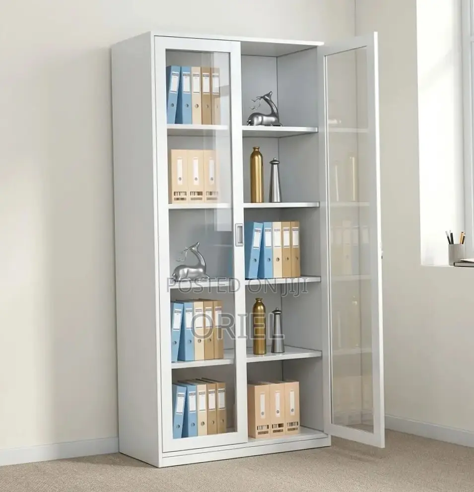 Office Cabinet : Full Glass 2-Door Display Steel Cabinet