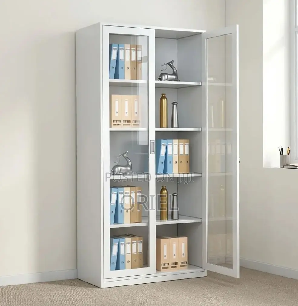Office Cabinet : Full Glass 2-Door Display Steel Cabinet