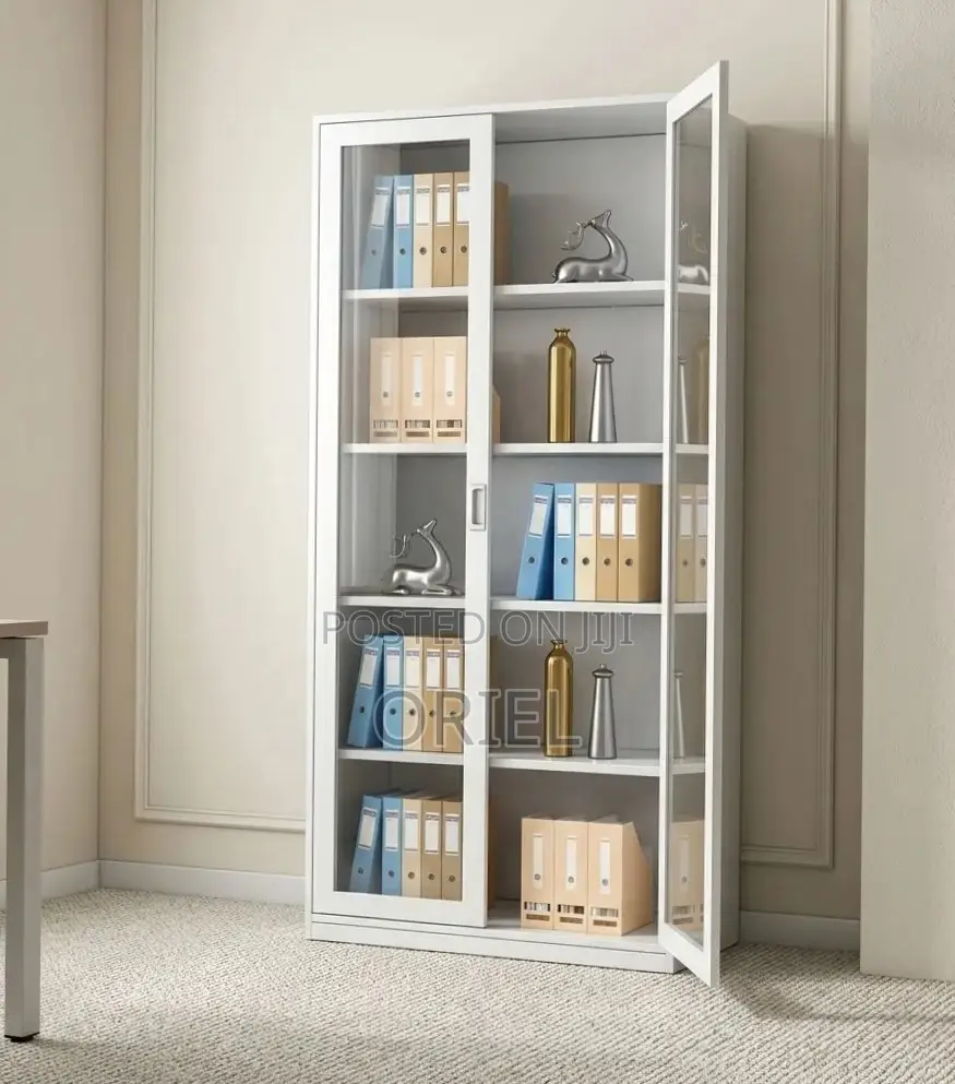 Office Cabinet : Full Glass 2-Door Display Steel Cabinet