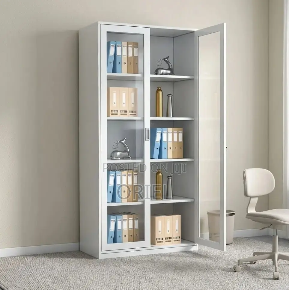 Office Cabinet : Full Glass 2-Door Display Steel Cabinet