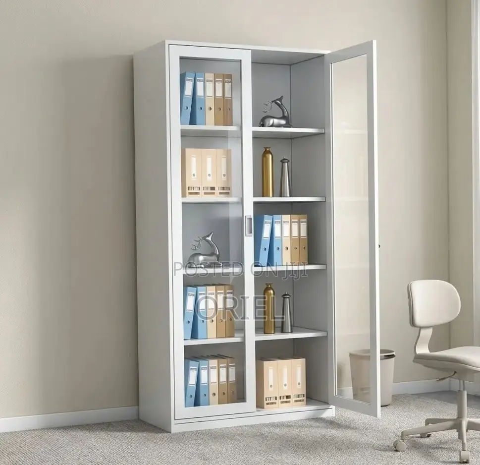 Office Cabinet : Full Glass 2-Door Display Steel Cabinet