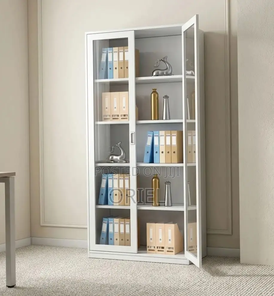 Office Cabinet : Full Glass 2-Door Display Steel Cabinet