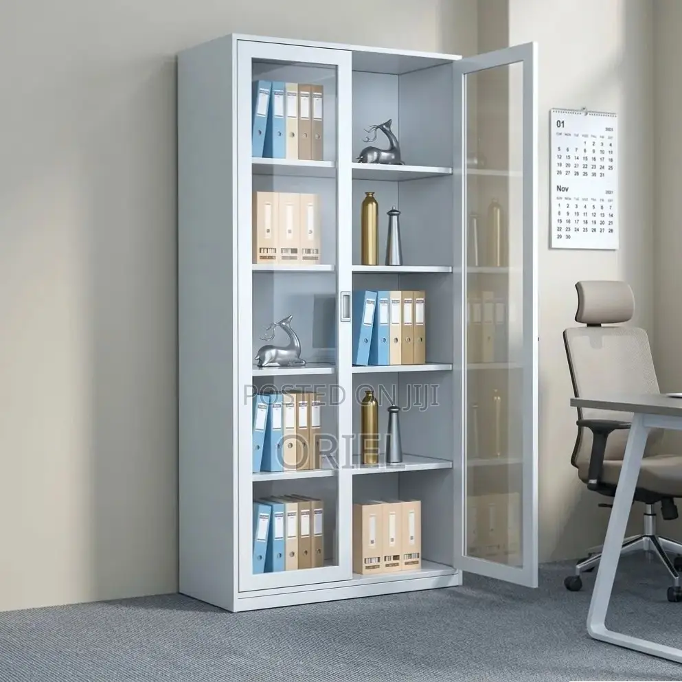 Office Cabinet : Full Glass 2-Door Display Steel Cabinet