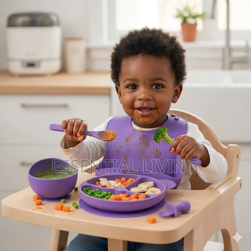 6-Piece Silicone Baby Feeding Set - Suction Plate, Bowl Bib