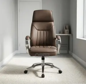Executive Office Chair : Brown High Back Leather Swivel Chair
