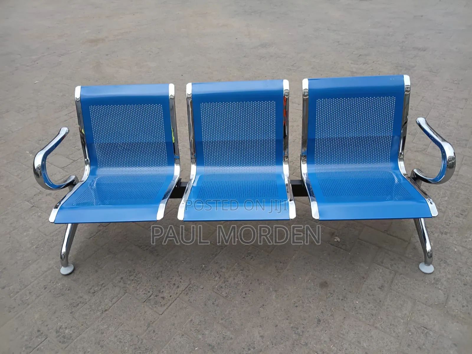 Blue Fixed-3 Seater Office Chair