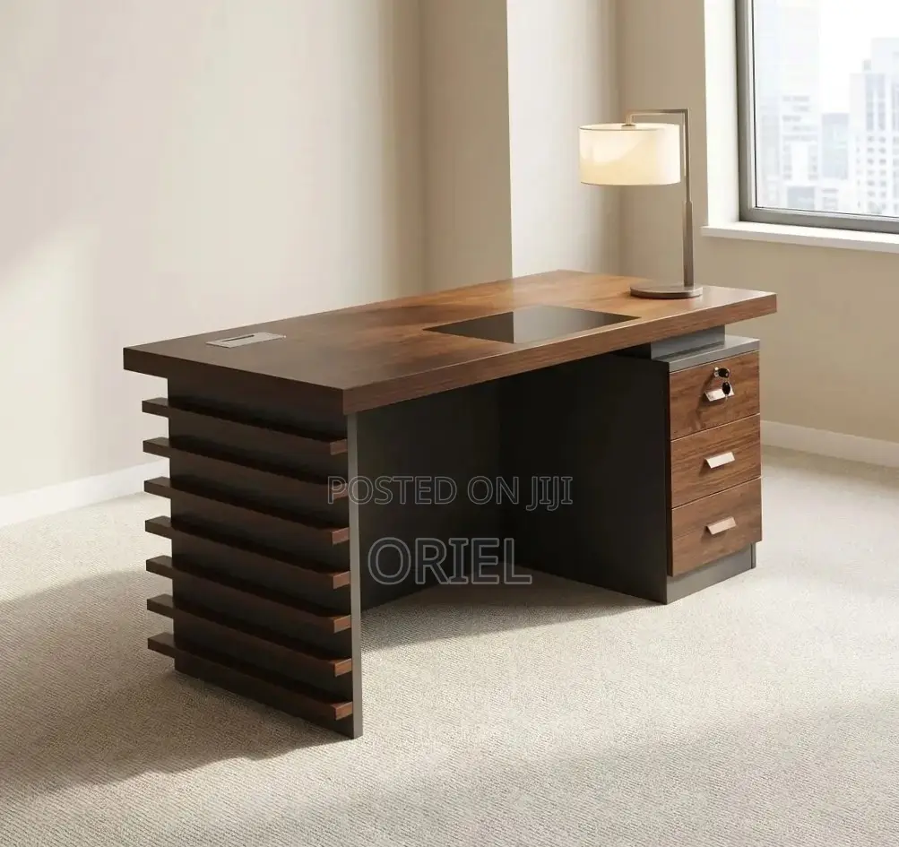 Office Desk : 1400MM Executive Brown Table With Drawers