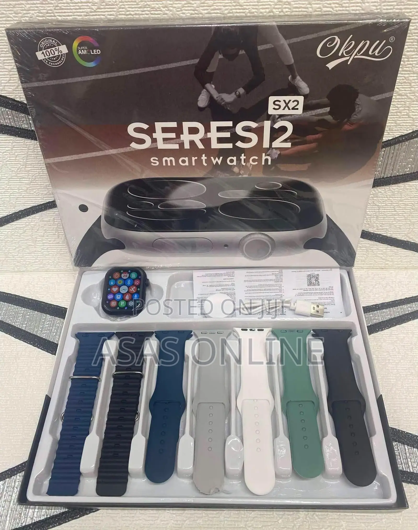 Premium Okpu SX2 Series 12 Smartwatch - 7-in-1 Strap Combo Pack
