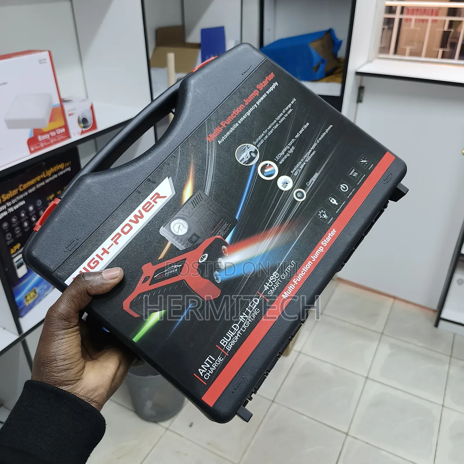 Portable Jump Starter Kit With Powerful Air Pump and Pressure Gauge