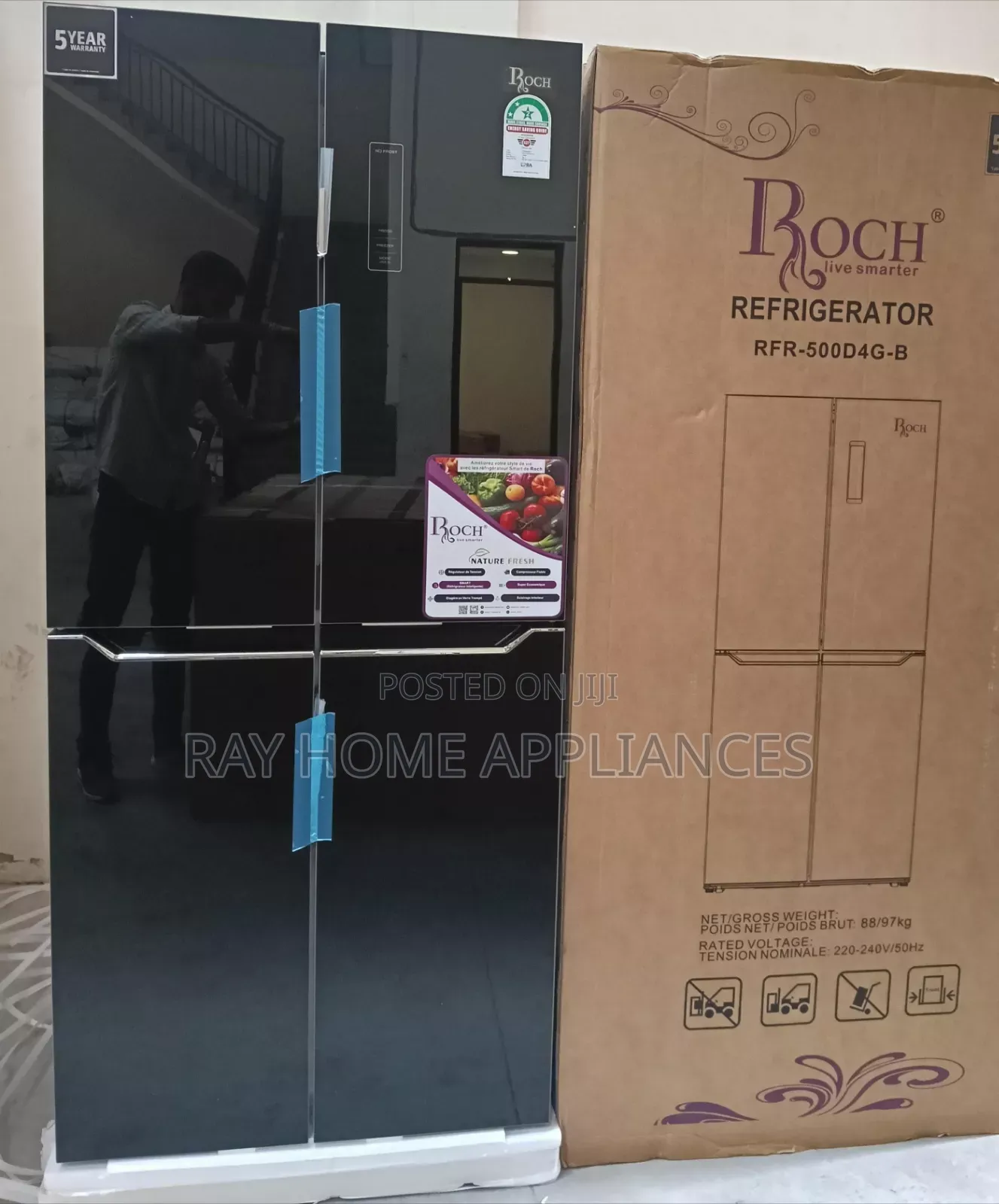 421 Litres GLASS FOUR DOOR Roch Refrigerator