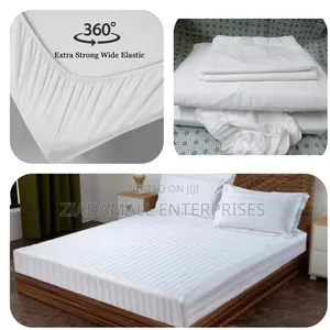 White Striped Fitted Bedsheet Set|