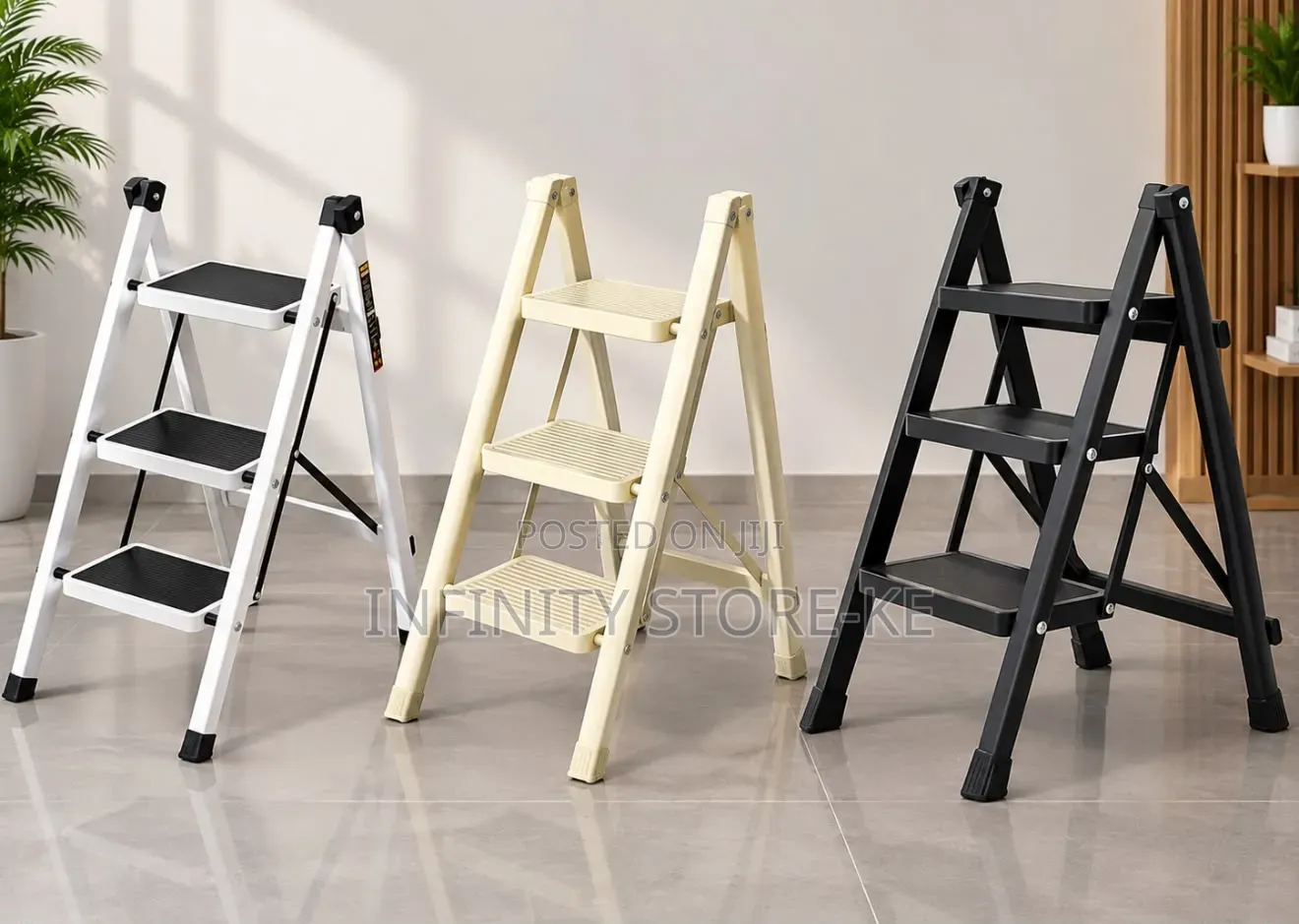 Foldable 3-Step Ladders With Anti Slip Pedals