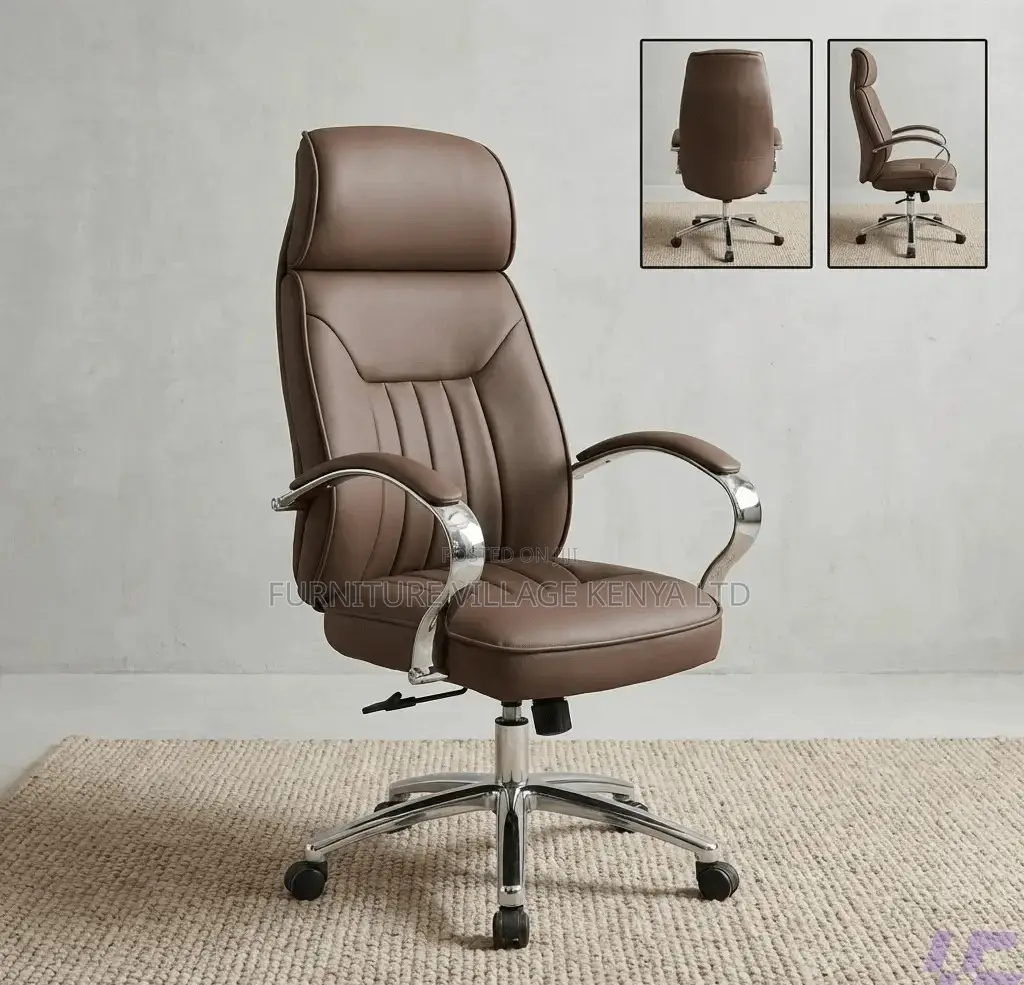 Office Chair; Brown Executive Leather Boss Office Work Chair