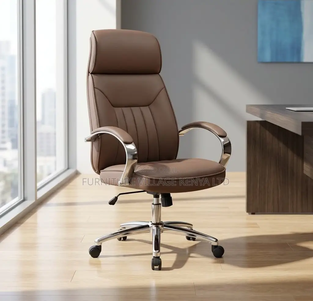 Office Chair; Brown Executive Leather Boss Office Work Chair