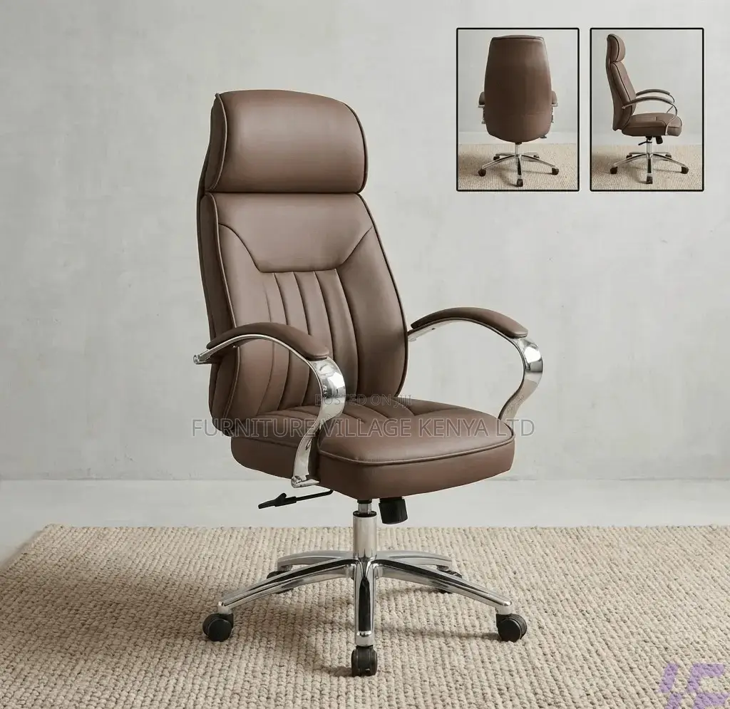 Office Chair; Brown Executive Leather Boss Office Work Chair